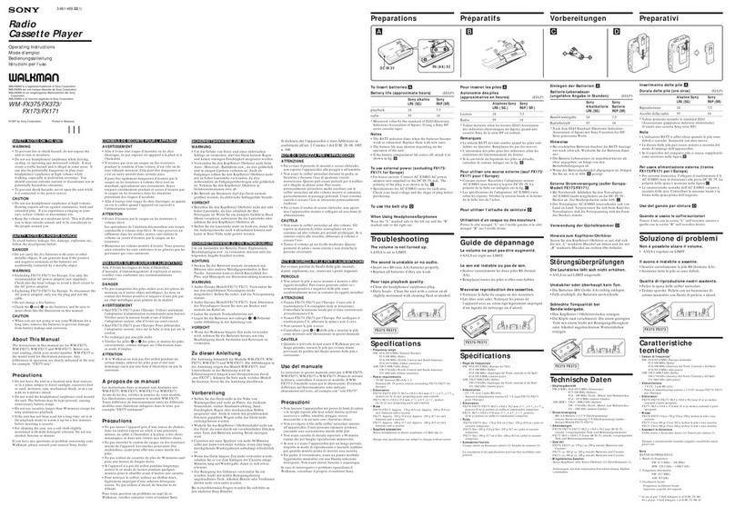 Sony Walkman WM-FX171 operating instructions