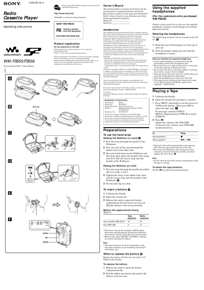 Sony Walkman WM-FS556 operating instructions