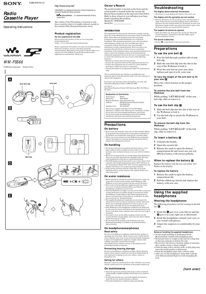 Sony WM-FS566 Operating Instructions  (primary... User manual