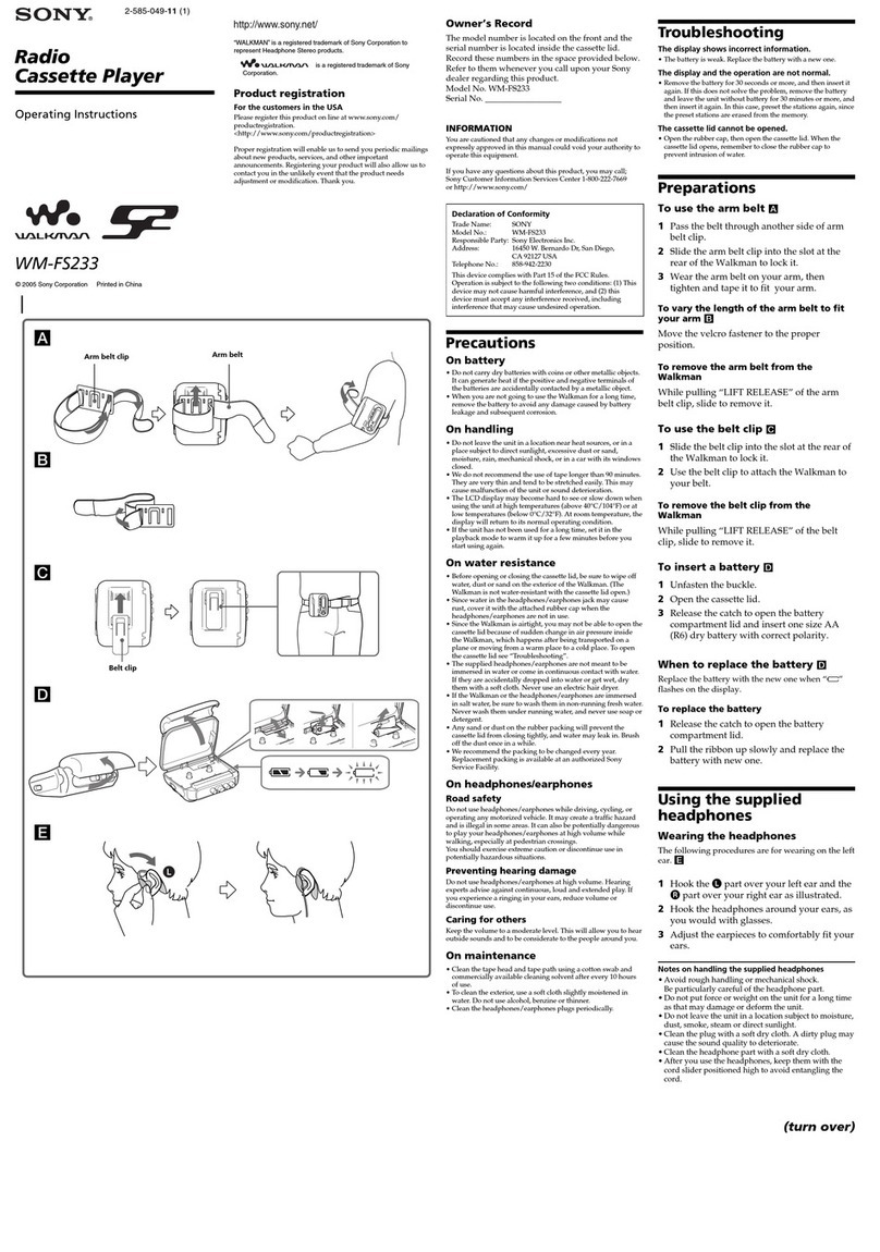 Sony Walkman WM-FS233 User manual