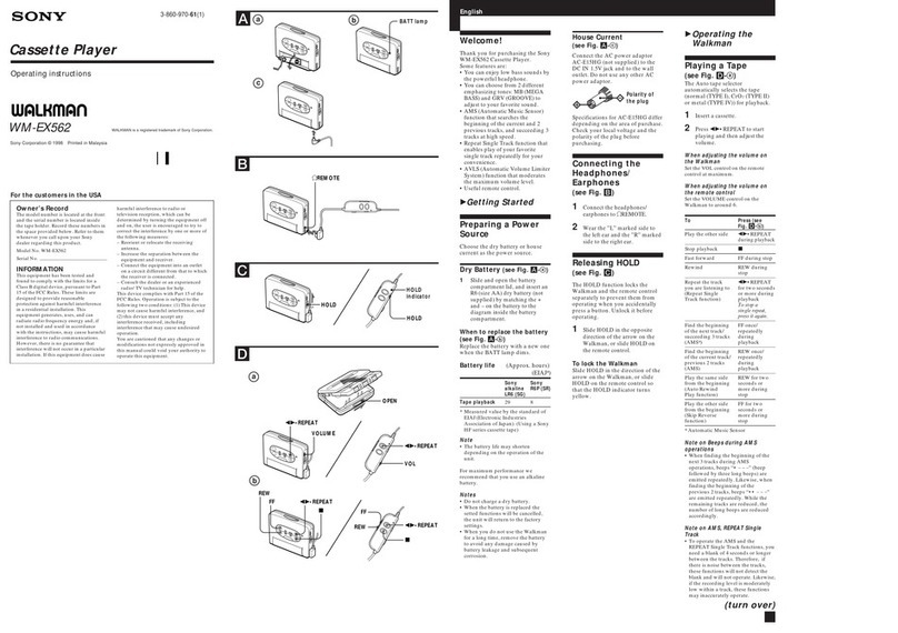 Sony Walkman WM-EX562 User manual