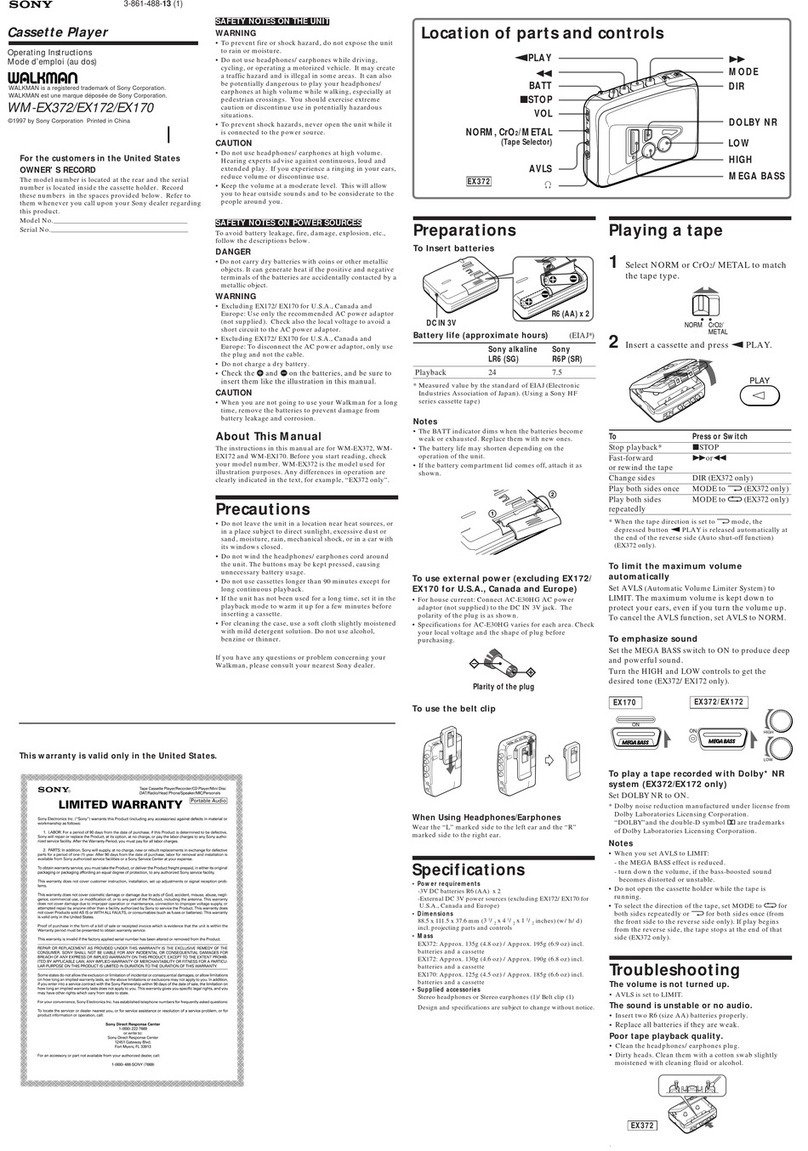 Sony Walkman WM-EX372 User manual