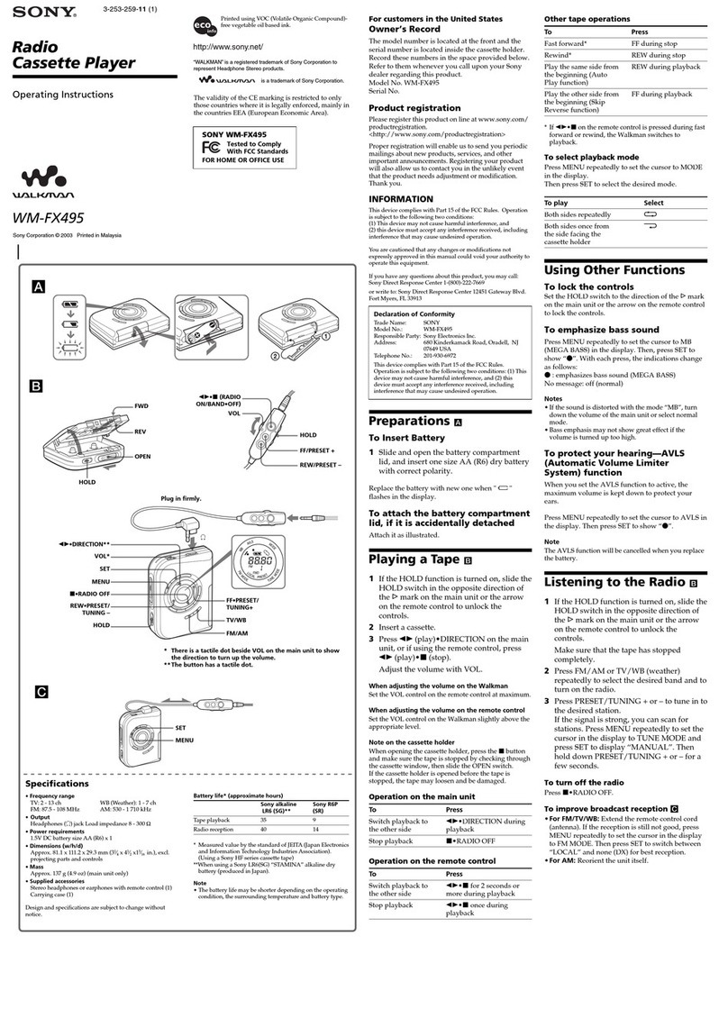 Sony Walkman WM-FX495 User manual