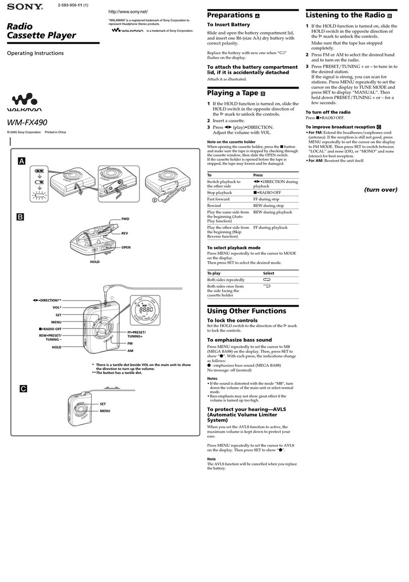 Sony Walkman WM-FX490 operating instructions