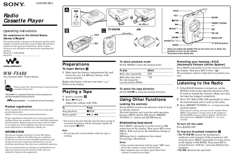 Sony Walkman WM-FX488 User manual Sony Walkman WM-FX488 User manual