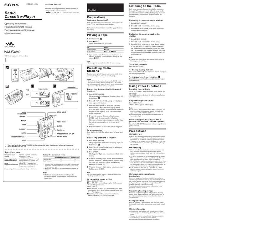 Sony Walkman WM-FX280 operating instructions