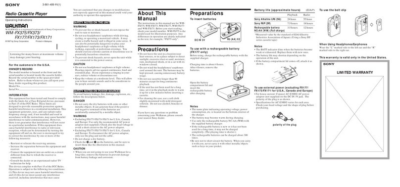 Sony Walkman WM-FX177 User manual Sony Walkman WM-FX177 User manual