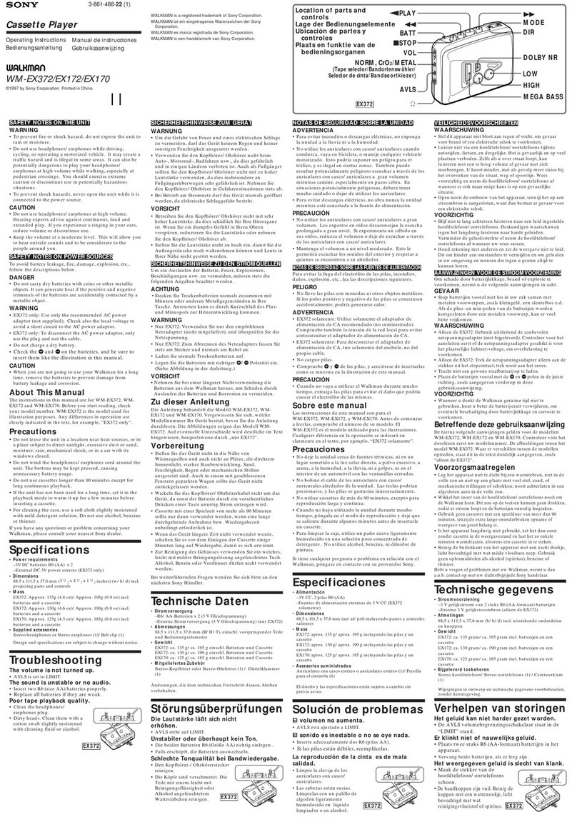 Sony Walkman WM-EX170 User manual