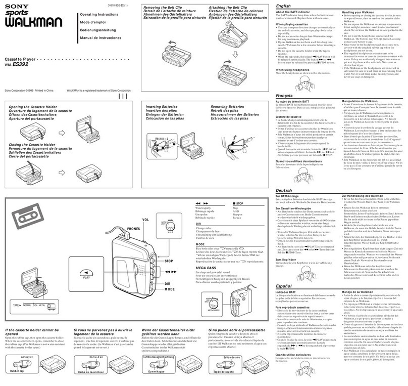 Sony Sports Walkman WM-ES392 User manual Sony Sports Walkman WM-ES392 User manual