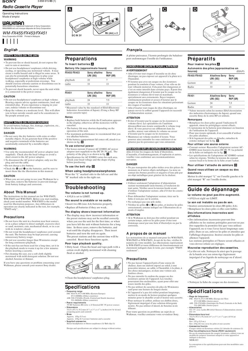 Sony WALKMAN WM-FX453 User manual Sony WALKMAN WM-FX453 User manual