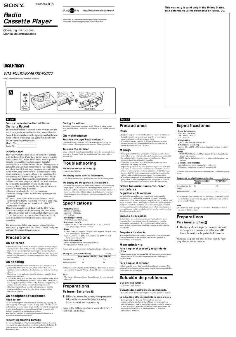 Sony Walkman WM-FX467 User manual