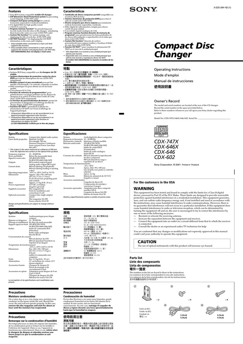 Sony CDX-602 - Compact Disc Changer operating instructions