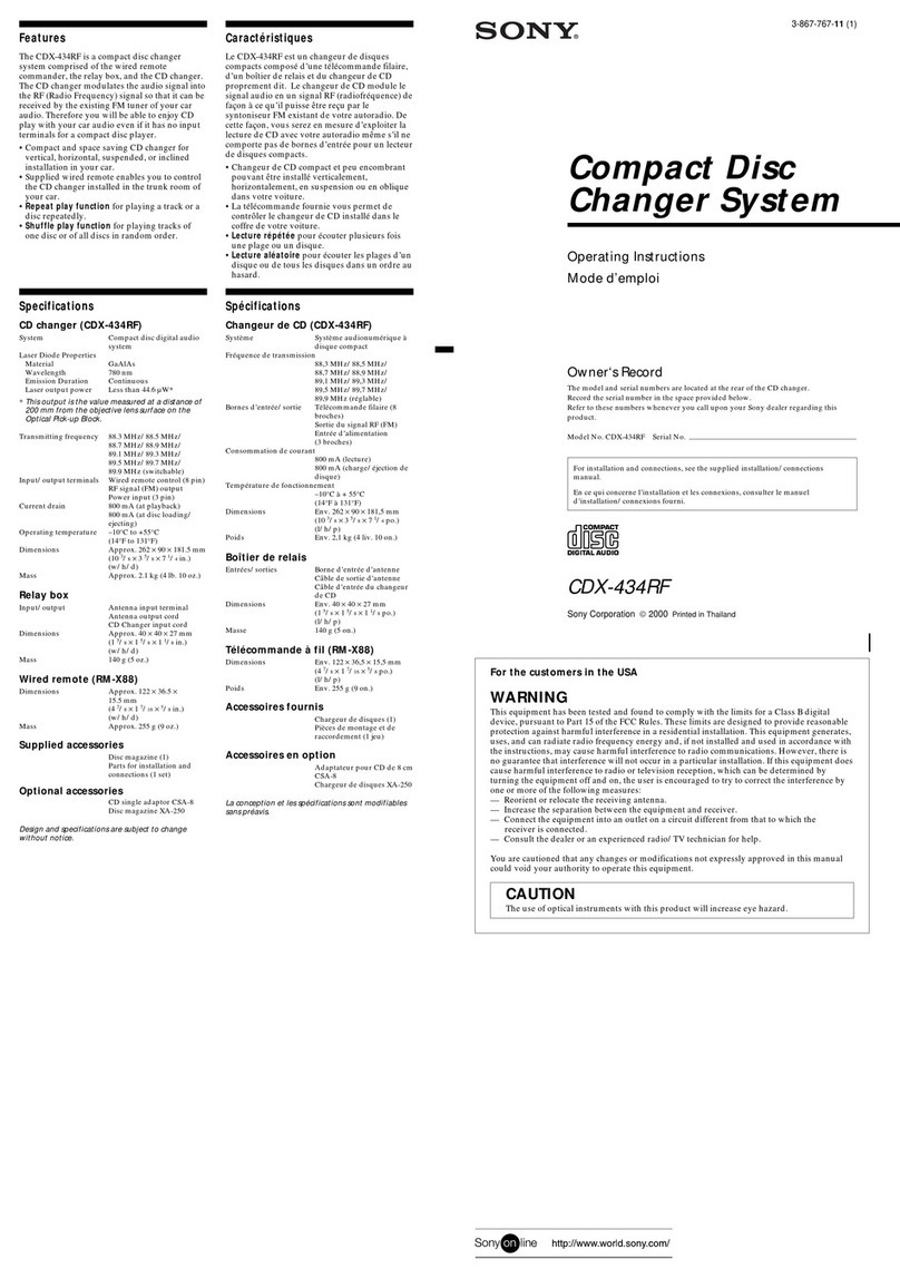 Sony CDX-434RF - Compact Disc Changer System User manual