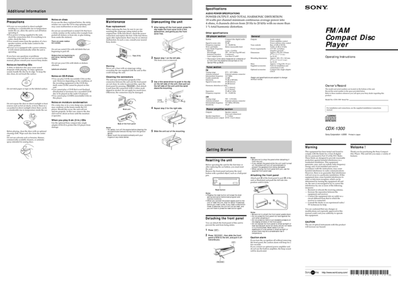 Sony CDX-1300 - Fm/am Compact Disc Player operating instructions