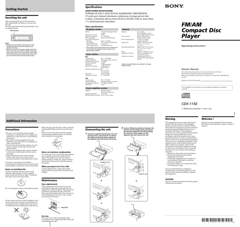 Sony CDX-1150 - Compact Disc Player User manual