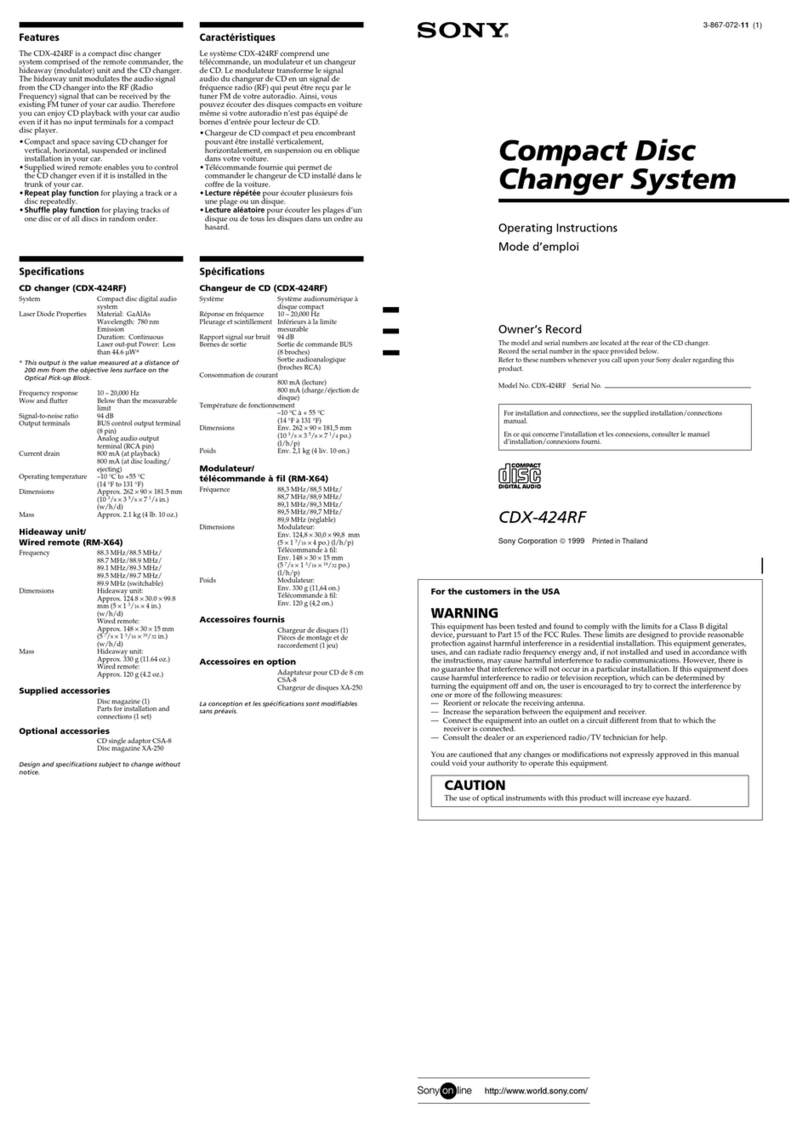 Sony CDX-424RF - Compact Disc Changer System operating instructions