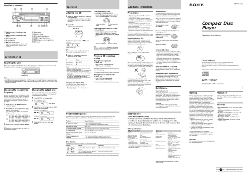 Sony CDX-1000RF operating instructions