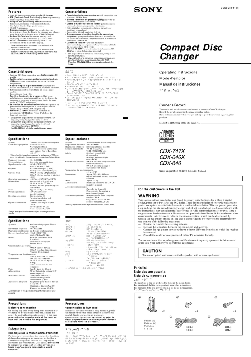 Sony CDX-646 Operating Instructions  (English,Español,... User manual