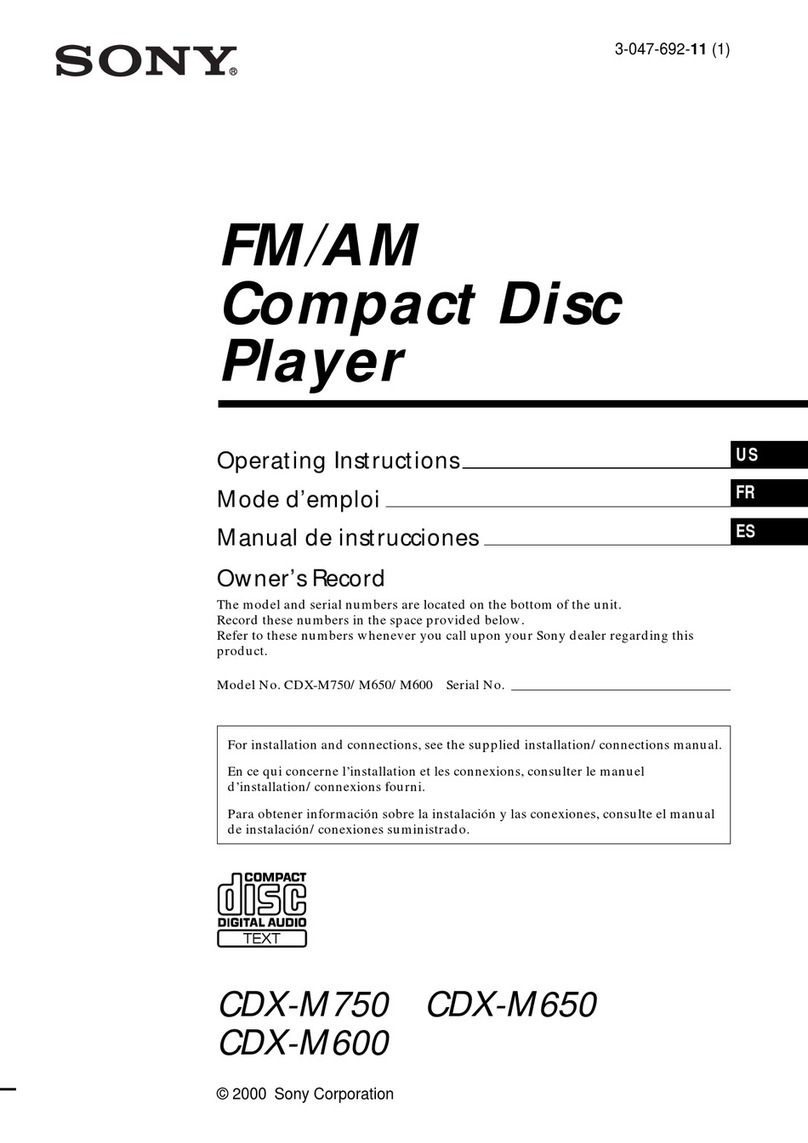 Sony CDX-M600 - Fm/am Compact Disc Player User manual