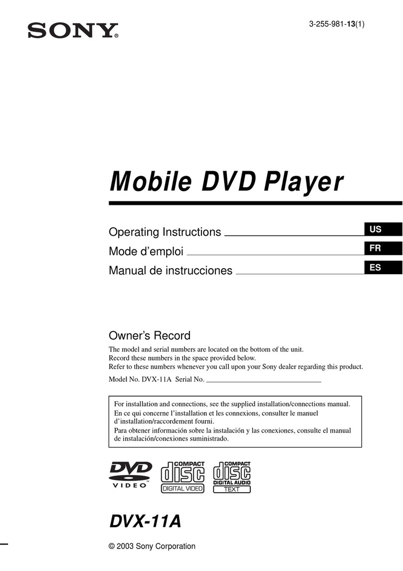 Sony DVX-11A - Car Mp3/dvd/cd Single Player operating instructions