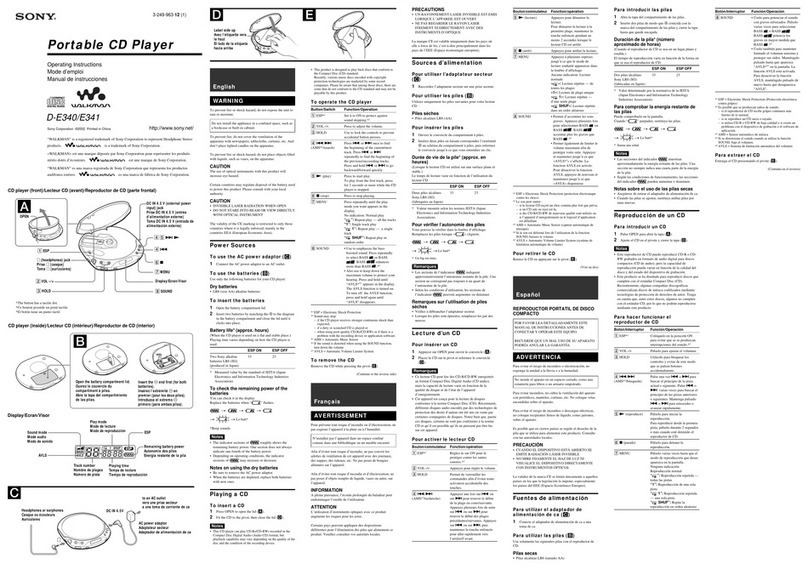 Sony Walkman D-E340 operating instructions