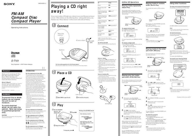 Sony Discam D-T101 User manual