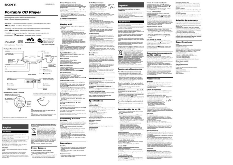 Sony Walkman D-EJ002 User manual Sony Walkman D-EJ002 User manual