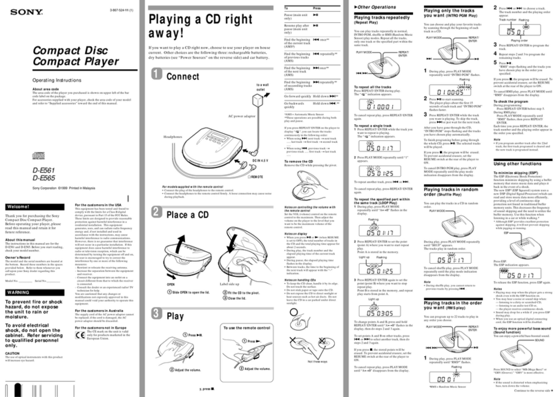 Sony D-E561 Primary User manual