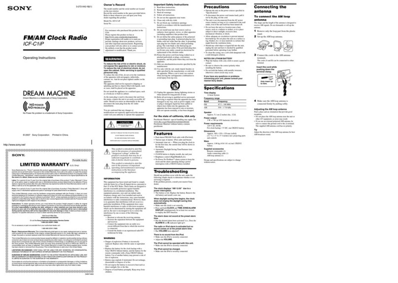 Sony Dream Machine ICF-C1iPMK2 operating instructions