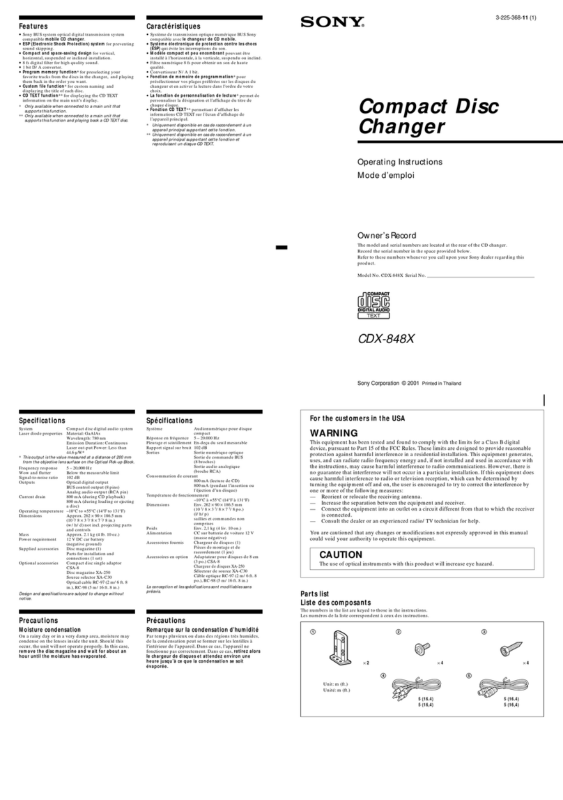 Sony CDX-848X - Compact Disc Changer System operating instructions