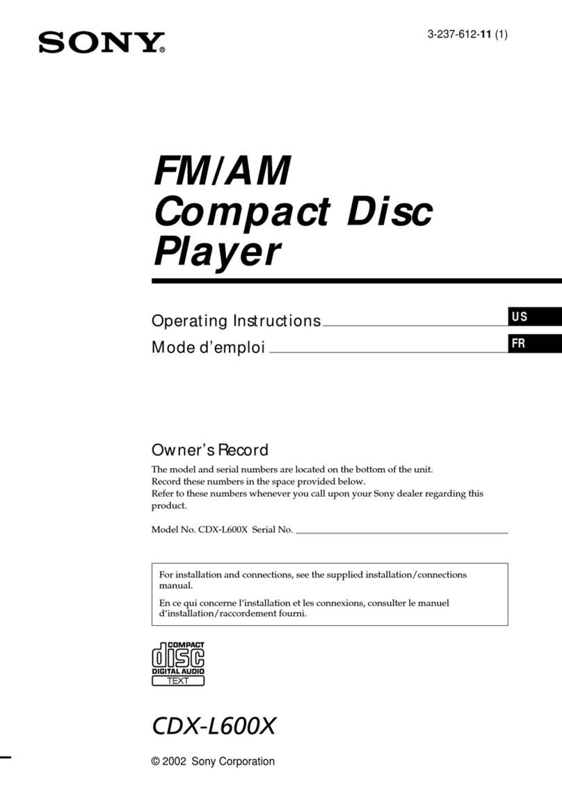 Sony CDX-L600X - Fm/am Compact Disc Player operating instructions