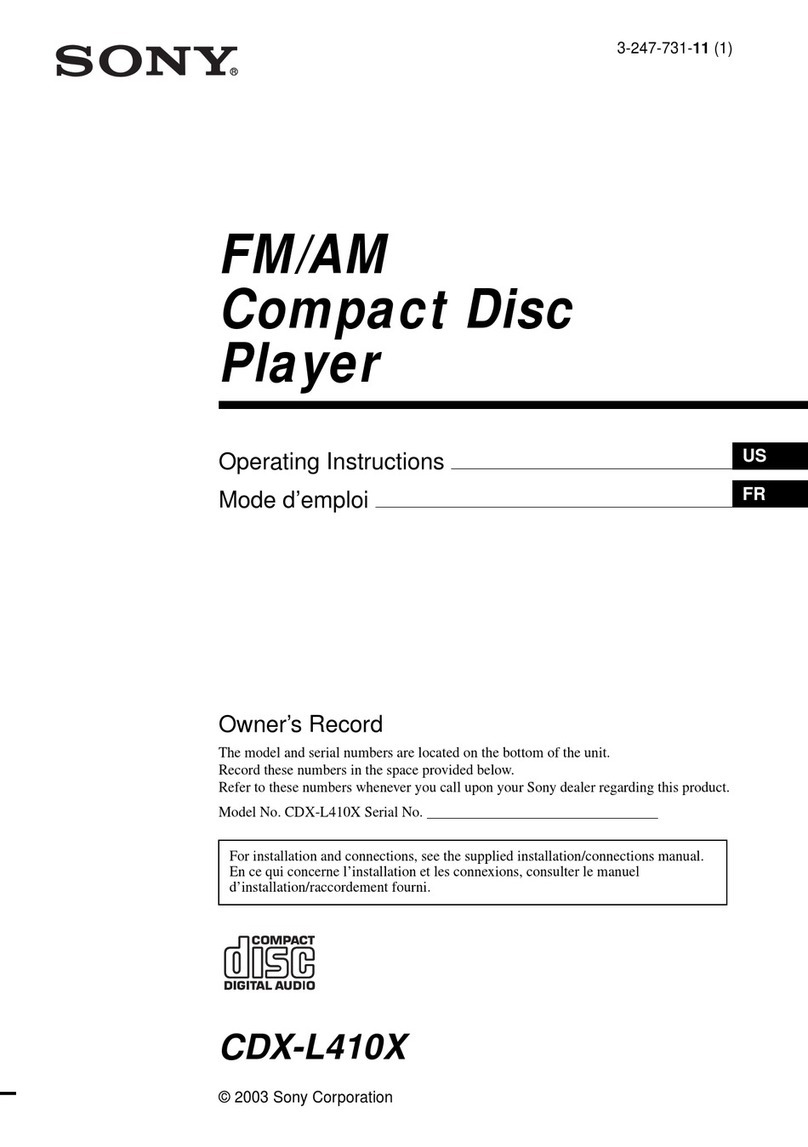 Sony CDX-L410X - Fm/am Compact Disc Player operating instructions
