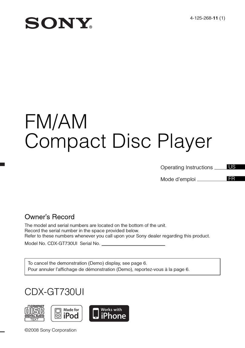 Sony CDX-GT730UI - Fm/am Compact Disc Player operating instructions