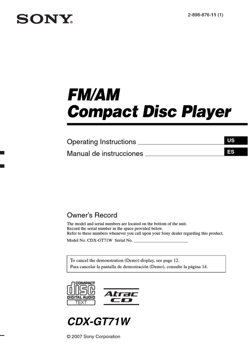 Sony CDX-GT71W - Fm/am Compact Disc Player operating instructions Sony CDX-GT71W - Fm/am Compact Disc Player operating instructions