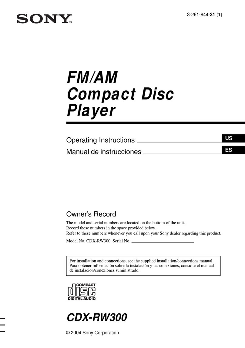 Sony CDX-RW300 - Fm/am Compact Disc Player operating instructions