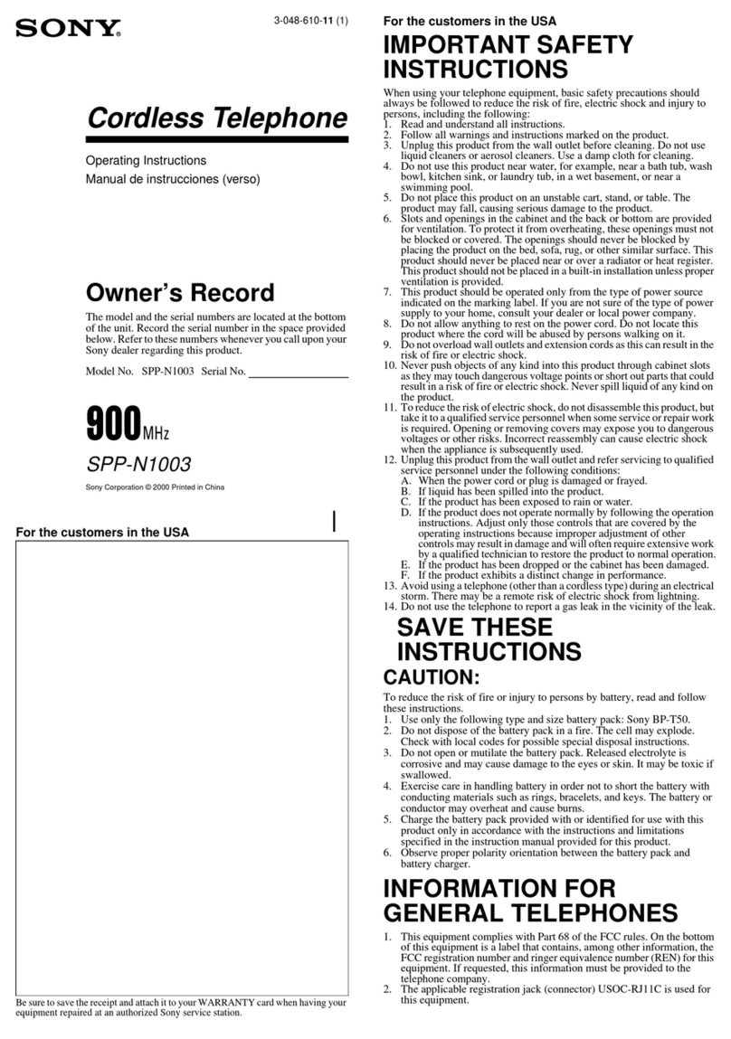 Sony SPP-N1003 - 900mhz Cordless Telephone User manual
