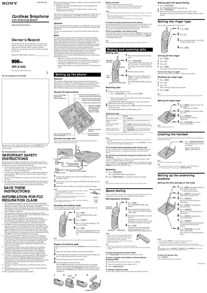 Sony SPP-A1050 operating instructions