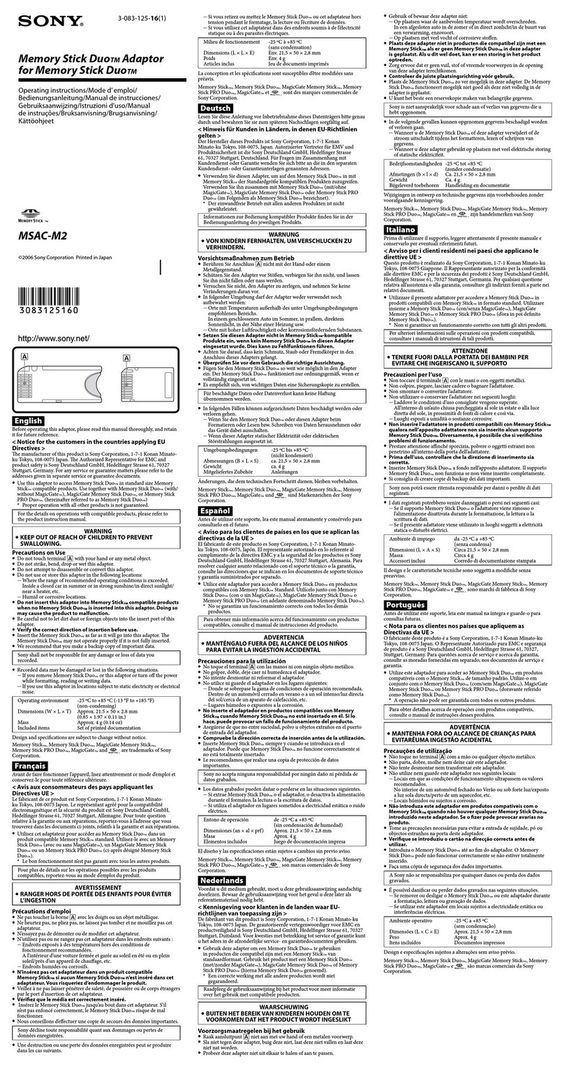 Sony MSAC-M2 operating instructions