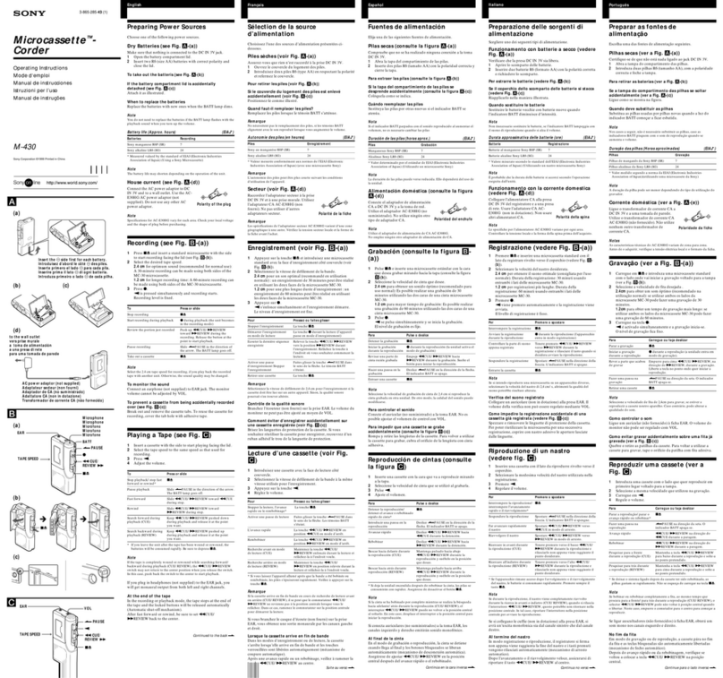 Sony M-430 - Microcassette Recorder User manual