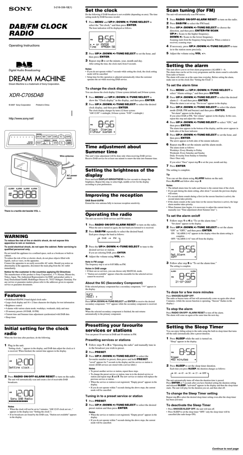 Sony Dream Machine XDR-C705DAB User manual