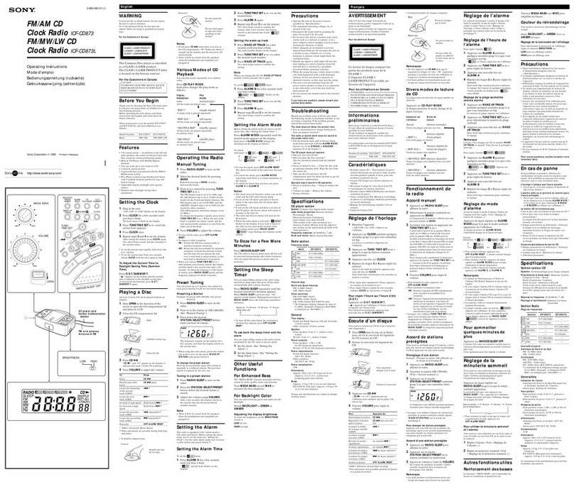 Sony ICF-CD873L operating instructions