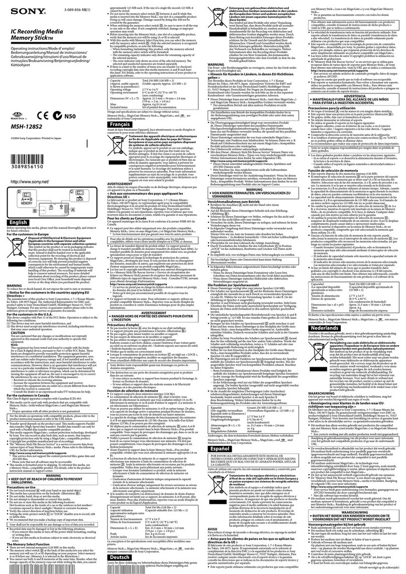 Sony MSH-128S2 Operating Instructions (primary... User manual Sony MSH-128S2 Operating Instructions (primary... User manual