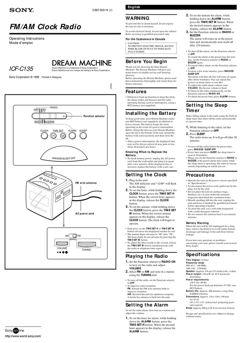 Sony ICF -C135 operating instructions