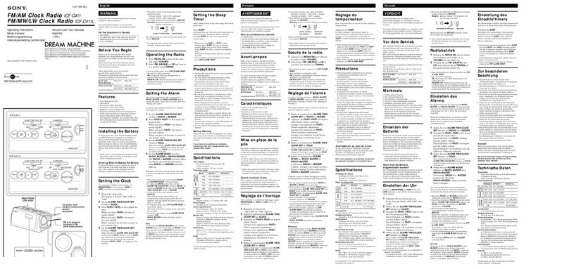 Sony Dream Machine ICF-C411 User manual Sony Dream Machine ICF-C411 User manual
