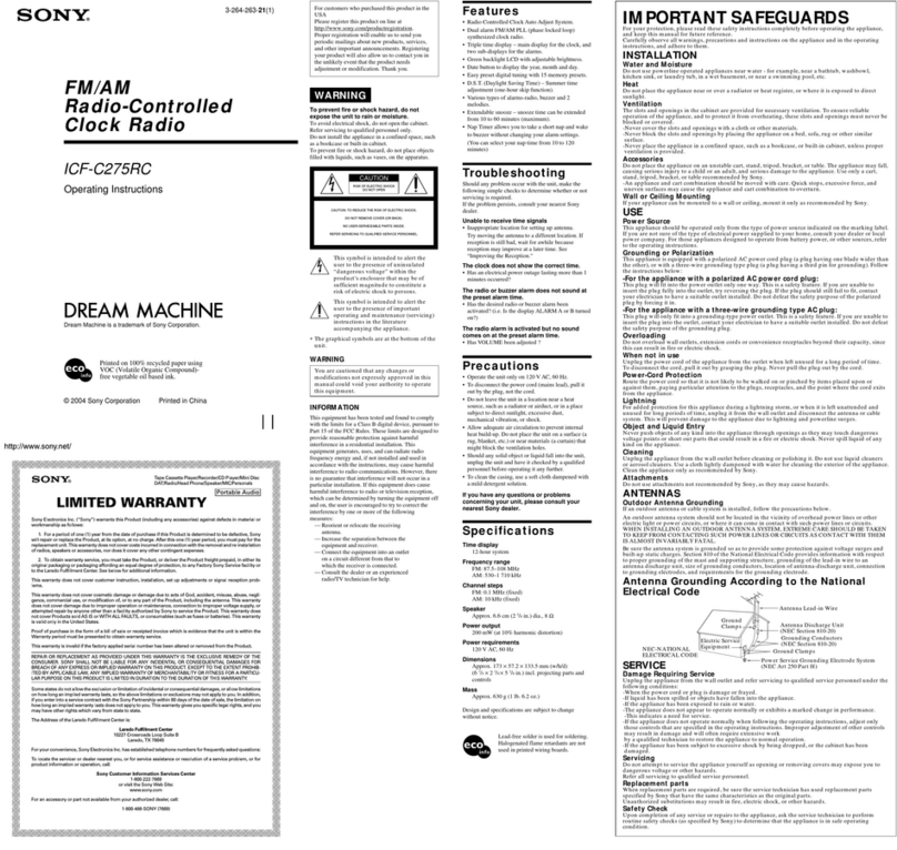 Sony DREAM MACHINE ICF-C275RC User manual