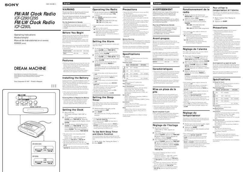Sony Dream Machine ICF-C290L operating instructions