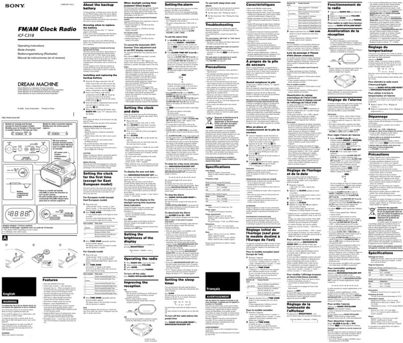 Sony DREAM MACHINE ICF-C318 operating instructions