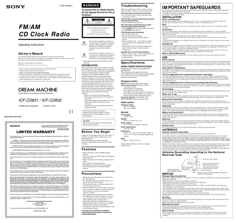 Sony Walkman ICF-CD832 User manual Sony Walkman ICF-CD832 User manual