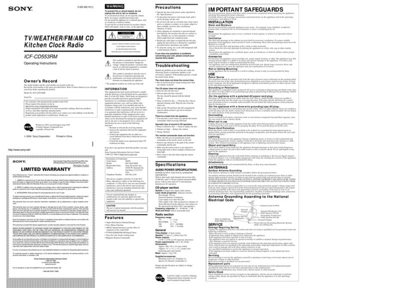 Sony Walkman ICF-CD553RM operating instructions