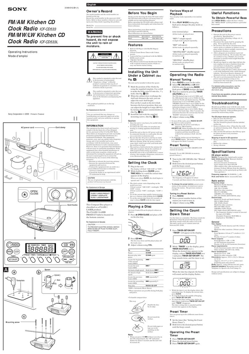 Sony ICF-CD533L operating instructions